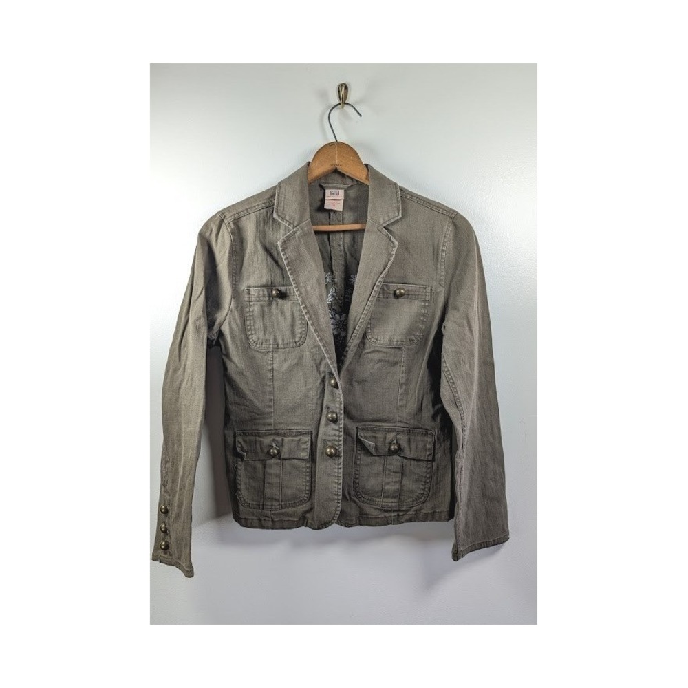 Y2K Faded Glory Jacket Womens Size 14 Studded Embroidered Military Utility Cargo